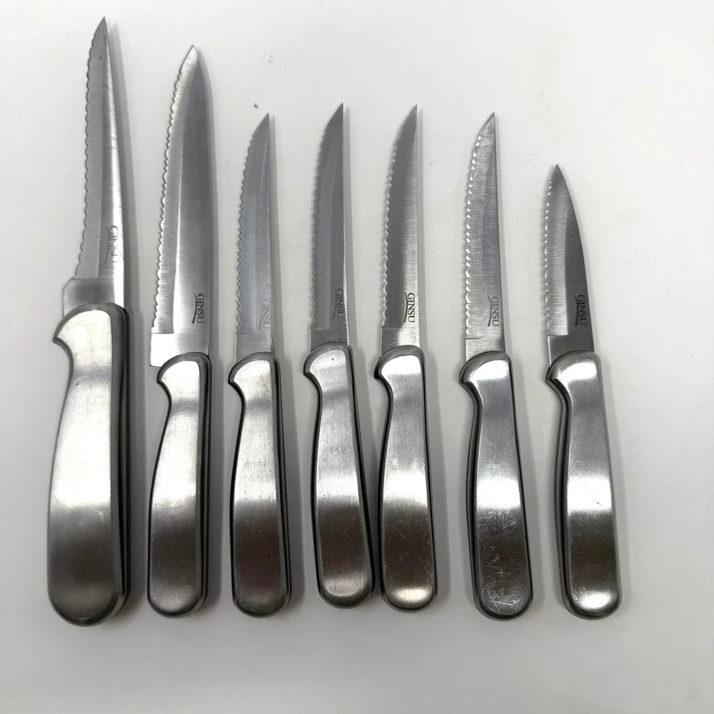 Ginsu Stainless Steel 7 Piece Serrated Knife Set Silver Tone Kitchen Cutlery